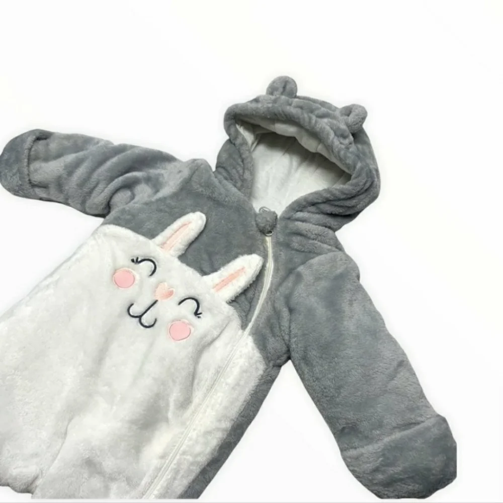 Wonder Nation Bunny Rabbit Winter Body Suit Cozy Warm Zip Front One Piece Easter